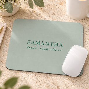 Modern Sage Green Name Positive Quote Mouse Mat