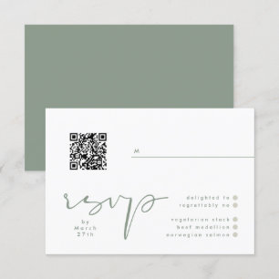 Modern Sage Green Neutral White Elegant QR Wedding RSVP Card