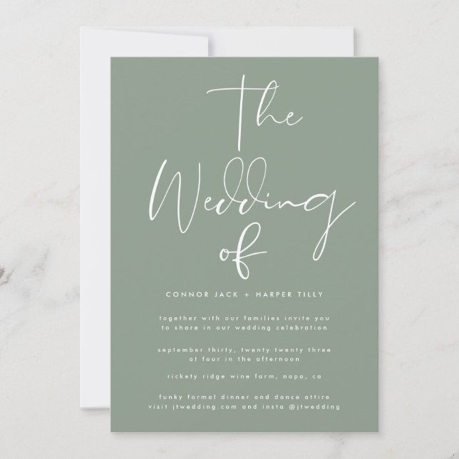Modern Sage Green Neutral White Wedding Invitation (Front)