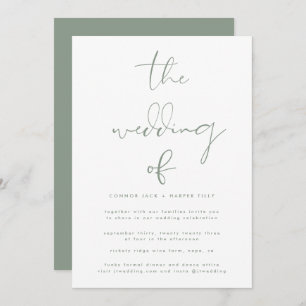 Modern Sage Green Neutral White Wedding Invitation
