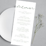 Modern Sage Green Neutral White Wedding Menu<br><div class="desc">slim menu to match the collection
*if you would like more paper options this design can be transferred to a slim program
*or for more help contact me</div>