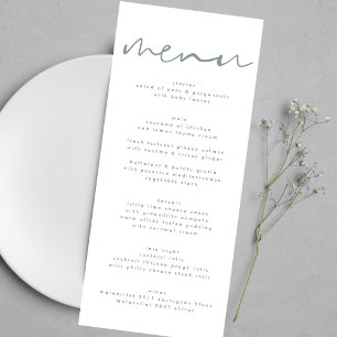 Modern Sage Green Neutral White Wedding Menu