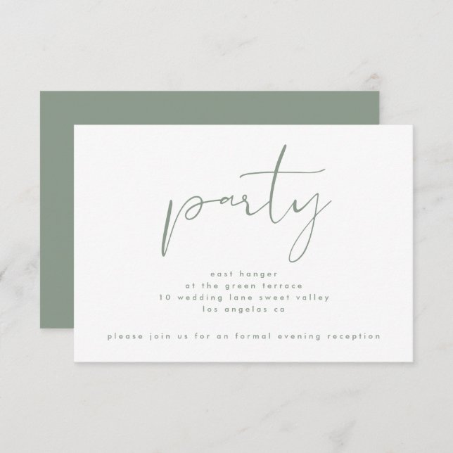 Modern Sage Green Neutral White Wedding Reception Invitation (Front/Back)