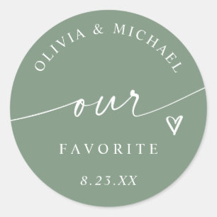 Modern Sage Green Our Favourite Wedding Treat Bag Classic Round Sticker