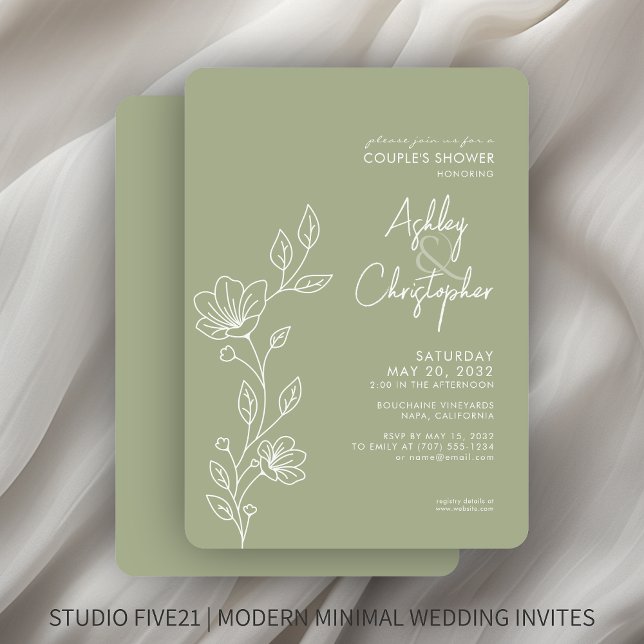 Modern Sage Green Outline Wedding Shower Invitation (Creator Uploaded)