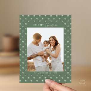 Modern Sage Green Pattern Family Photo Christmas Postcard