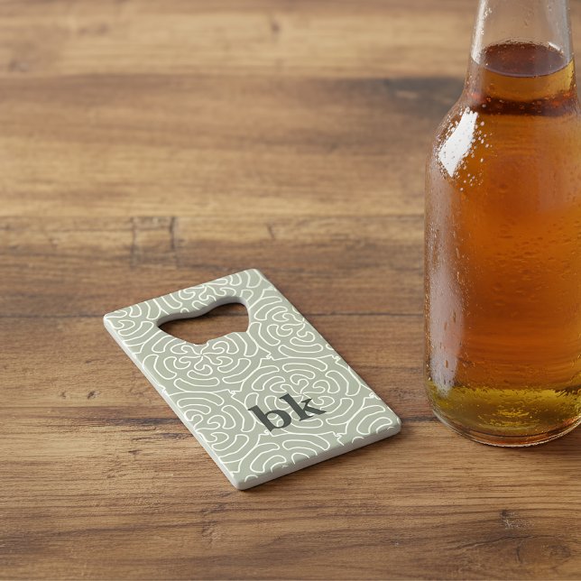 Modern sage green pattern monogrammed (bottle opener with monogram)