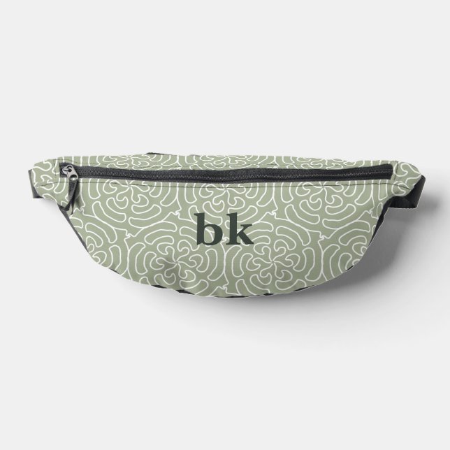 Modern sage green pattern monogrammed bum bags (Lay Down)