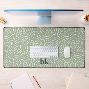 Modern sage green pattern monogrammed desk mat