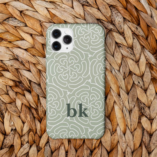 Modern sage green pattern monogrammed iPhone case (Creator Uploaded)