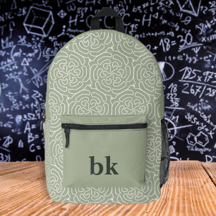 Modern sage green pattern monogrammed printed backpack