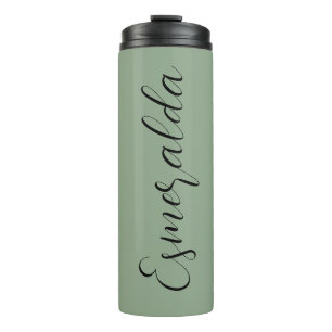 Modern Sage Green Personalised Black Typography Thermal Tumbler