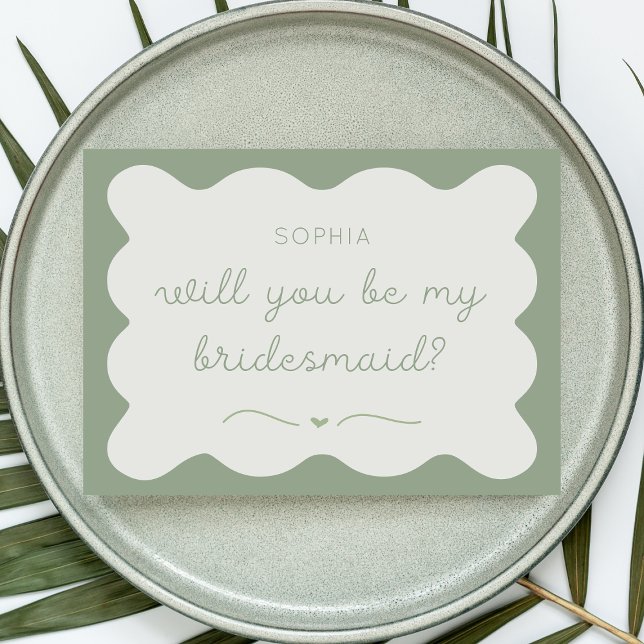 Modern Sage Green Personalised Bridesmaid Proposal Card (Creator Uploaded)