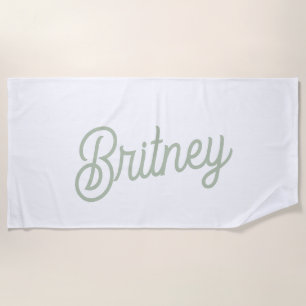Modern Sage Green Personalised Monogram and Name Beach Towel