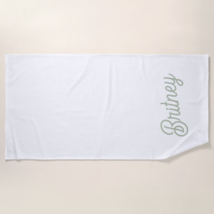 Modern Sage Green Personalised Monogram and Name Beach Towel