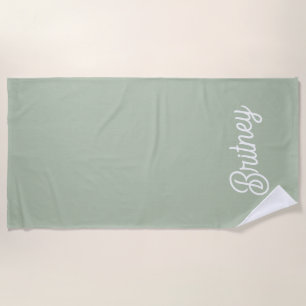 Modern Sage Green Personalised Monogram and Name Beach Towel