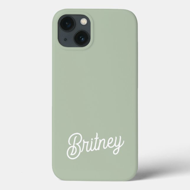 Modern Sage Green Personalised Monogram and Name  Case-Mate iPhone Case (Back)