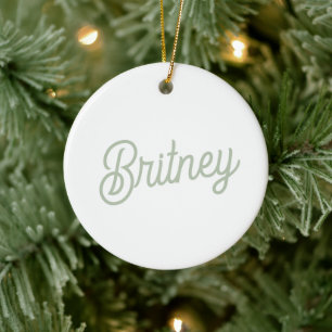 Modern Sage Green Personalised Monogram and Name Ceramic Tree Decoration