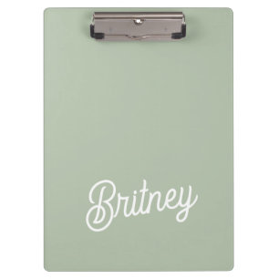Modern Sage Green Personalised Monogram and Name  Clipboard