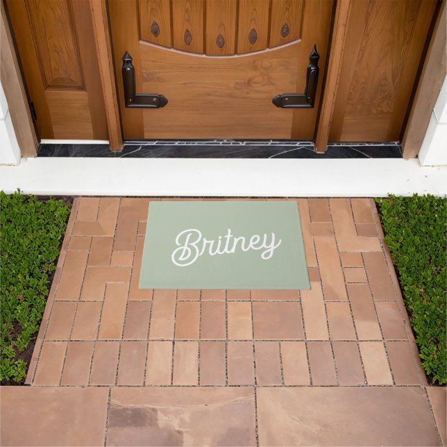 Modern Sage Green Personalised Monogram and Name  Doormat (Outdoor)