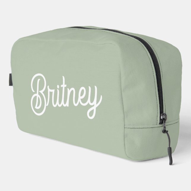 Modern Sage Green Personalised Monogram and Name  Dopp Kit (Right Corner)