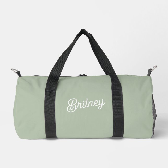 Modern Sage Green Personalised Monogram and Name  Duffle Bag (Front)