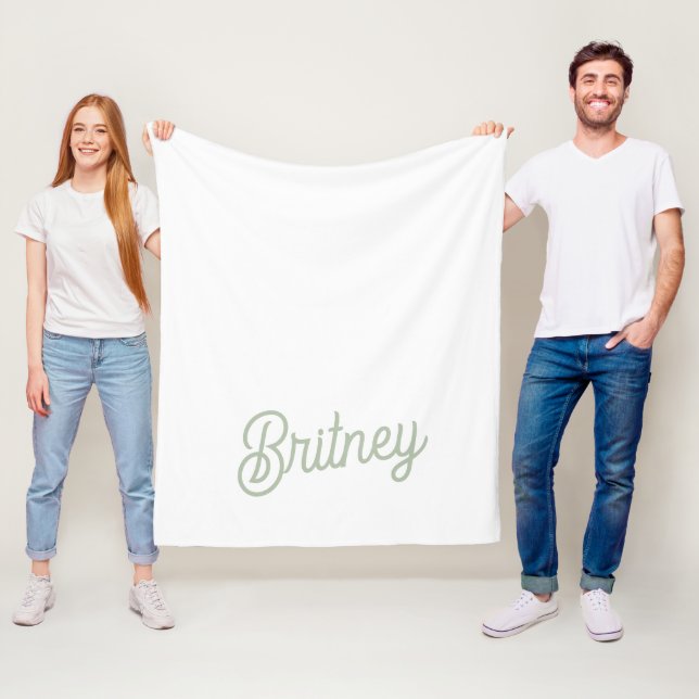 Modern Sage Green Personalised Monogram and Name  Fleece Blanket (In Situ)