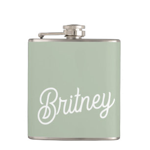 Modern Sage Green Personalised Monogram and Name Hip Flask