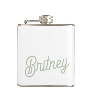Modern Sage Green Personalised Monogram and Name Hip Flask