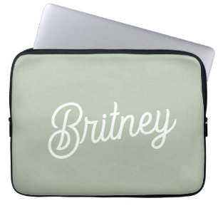Modern Sage Green Personalised Monogram and Name Laptop Sleeve