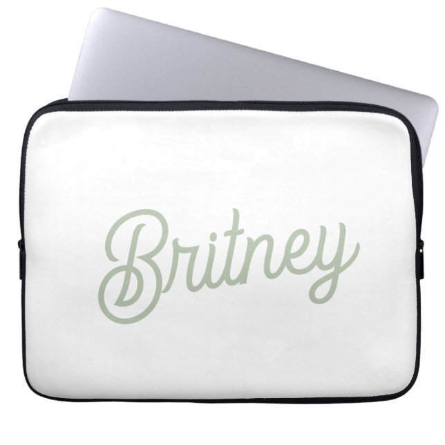 Modern Sage Green Personalised Monogram and Name  Laptop Sleeve (Front)