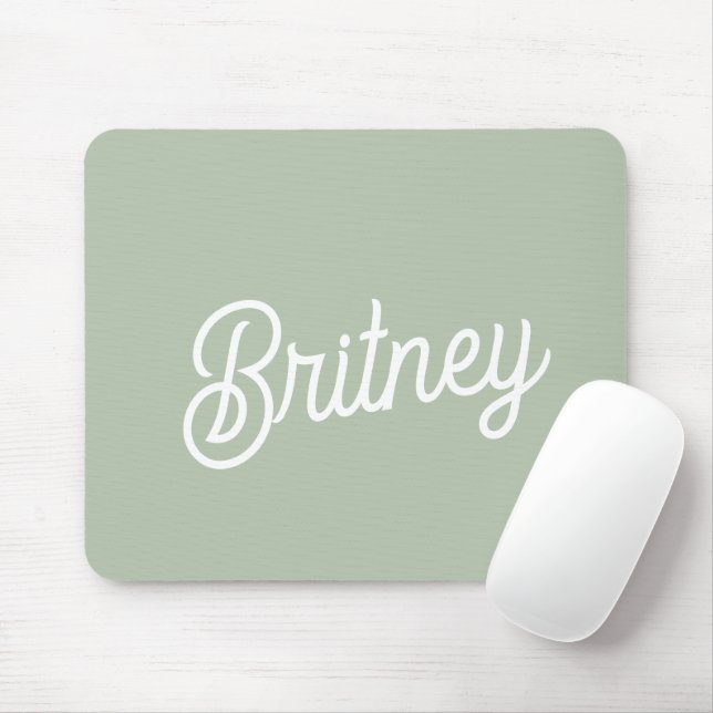 Modern Sage Green Personalised Monogram and Name  Mouse Mat (With Mouse)