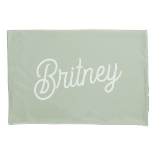 Modern Sage Green Personalised Monogram and Name  Pillowcase
