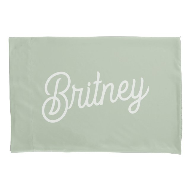 Modern Sage Green Personalised Monogram and Name  Pillowcase (Front)