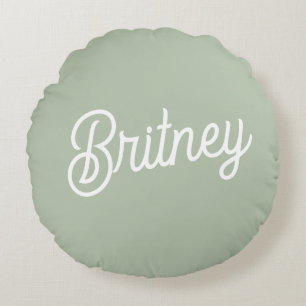 Modern Sage Green Personalised Monogram and Name  Round Cushion