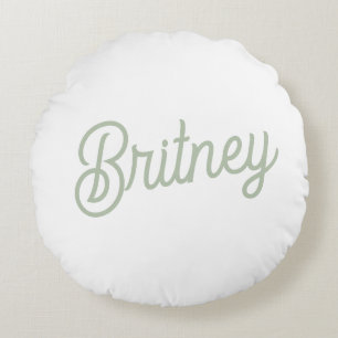 Modern Sage Green Personalised Monogram and Name  Round Cushion