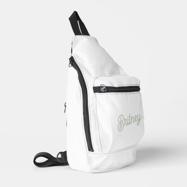Modern Sage Green Personalised Monogram and Name  Sling Bag (Left Corner)