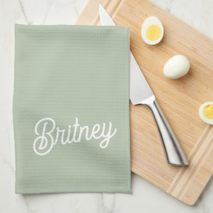Modern Sage Green Personalised Monogram and Name Tea Towel