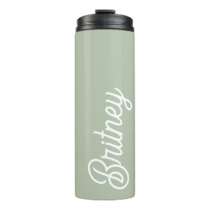 Modern Sage Green Personalised Monogram and Name  Thermal Tumbler
