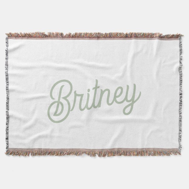 Modern Sage Green Personalised Monogram and Name  Throw Blanket (Front)