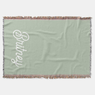Modern Sage Green Personalised Monogram and Name Throw Blanket