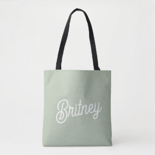 Modern Sage Green Personalised Monogram and Name  Tote Bag