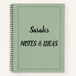 Modern Sage Green Personalised Name Spiral Notebook