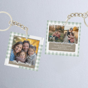 Modern Sage Green Personalized Family Photo Key Ring