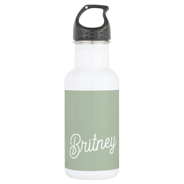 Modern Sage Green Personalized Monogram and Name  532 Ml Water Bottle (Front)