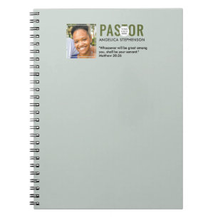Modern Sage Green Photo Church Pastor Notebook