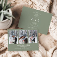 Modern Sage Green Photo Collage Monogram Wedding