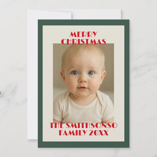 Modern Sage Green Photo merry Christmas Holiday Card (Front)