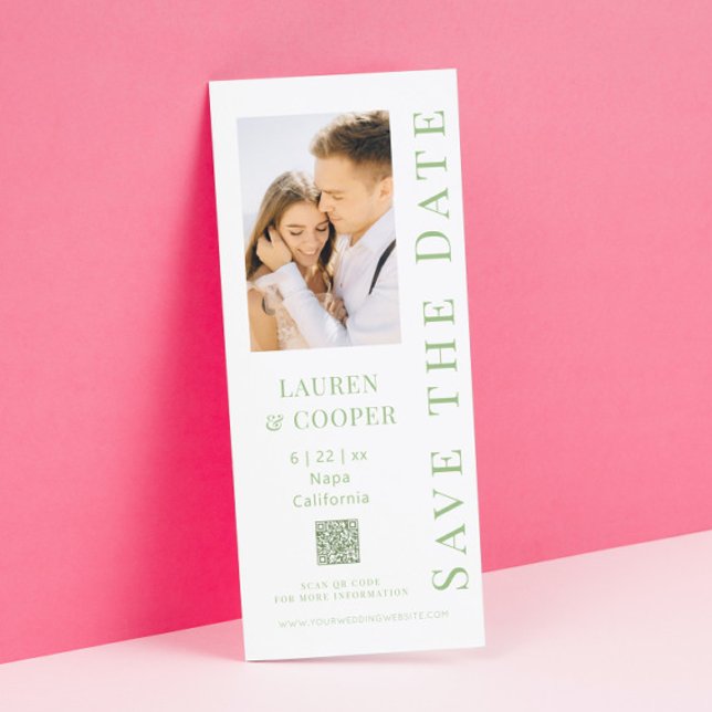 Modern Sage Green Photo QR Code Wedding Save The Date (Creator Uploaded)