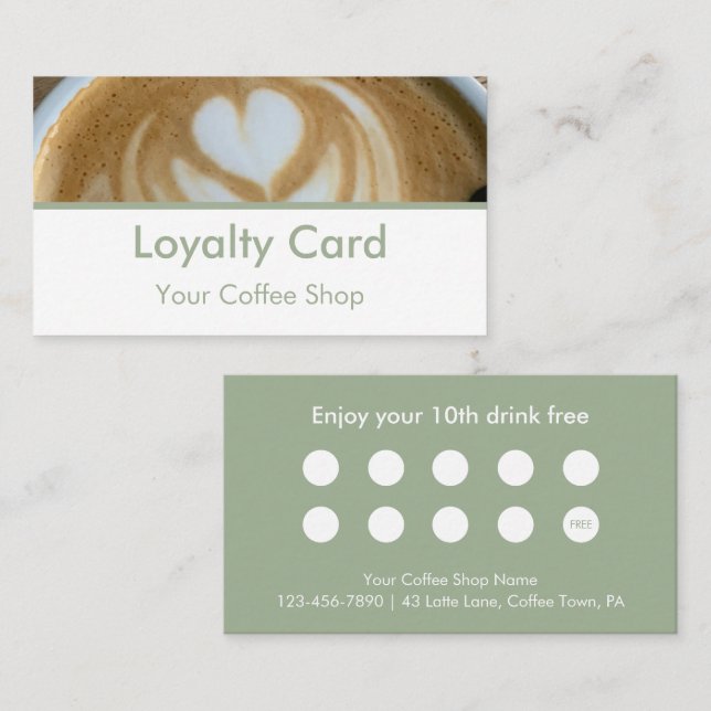 Modern Sage Green Photo Template Custom Loyalty Card (Front/Back)